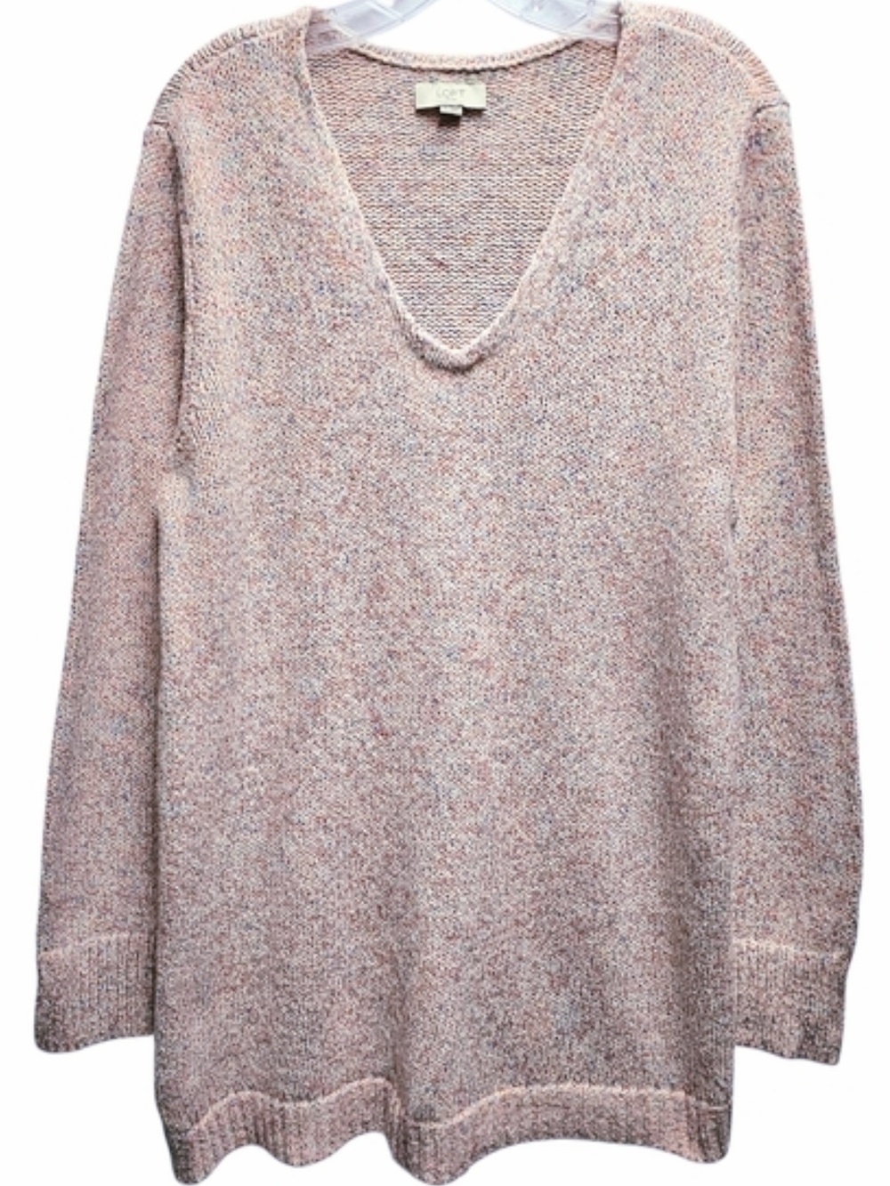 LOFT Multicolor Flecked V Neck Tunic Sweater Pink XL Speckled Confetti Soft Cozy